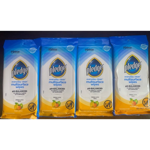Pledge Other - Pledge Multi-Surface Wipes, 4 Packs Of 25 Fresh Citrus/NEW/Sealed DISCONTINUED